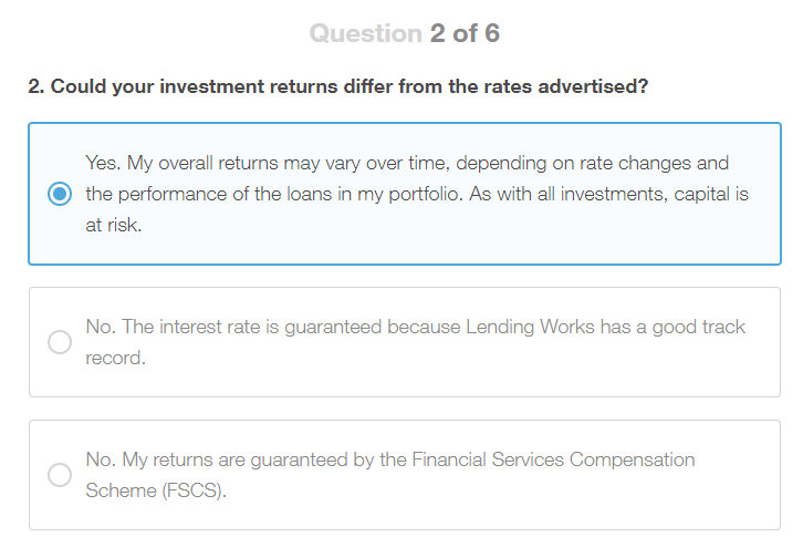 Lending Works Appropriateness Test Question 2