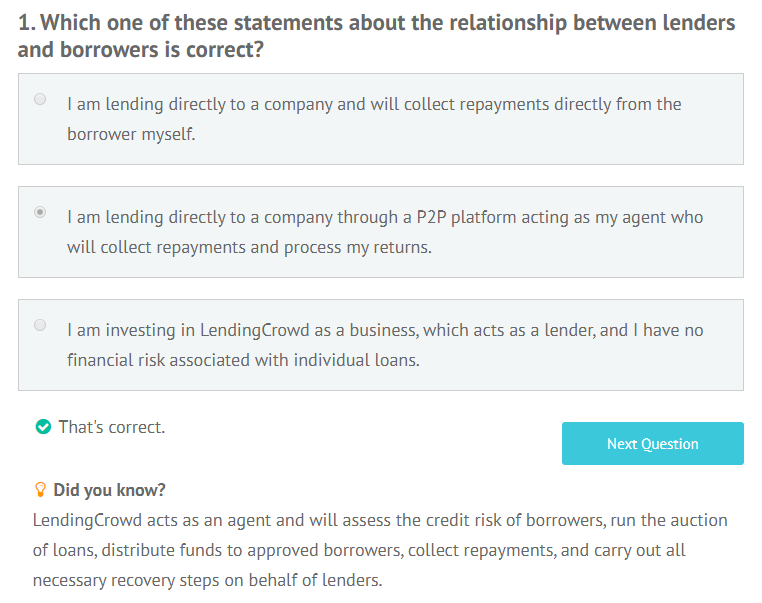 LendingCrowd appropriateness test question 1