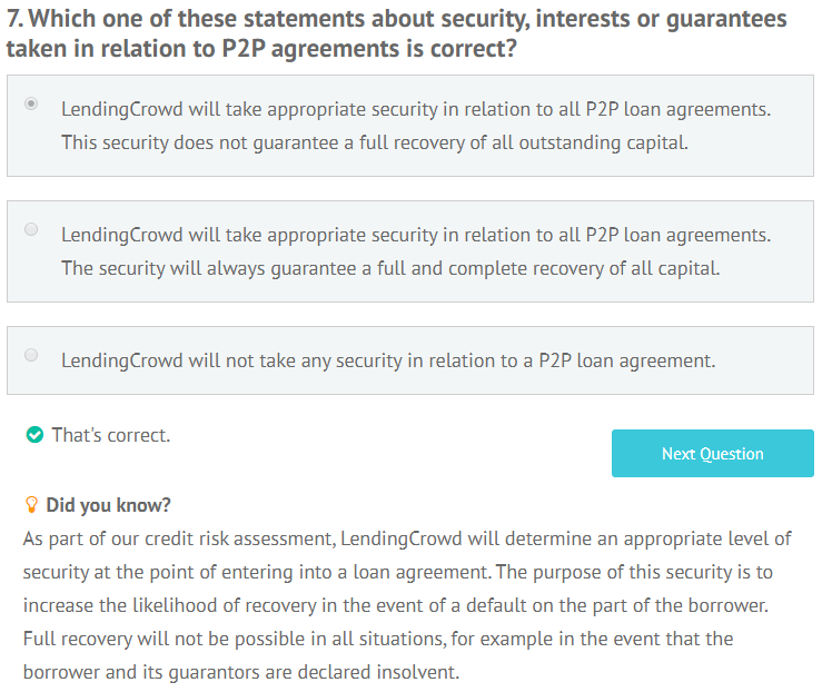 LendingCrowd appropriateness test question 7